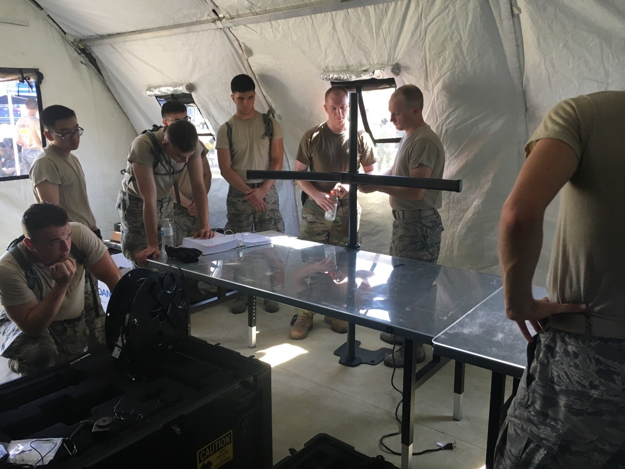Operation Excellent Fury in Savannah, GA, allows members of the 752nd Operations Support Squadron to learn the role of maintainers in a deployed setting, July 2019. This exercise focused on the Control and Report Center weapon system to include its radar, radio, and battle management equipment.  (U.S. Air Force courtesy photo).