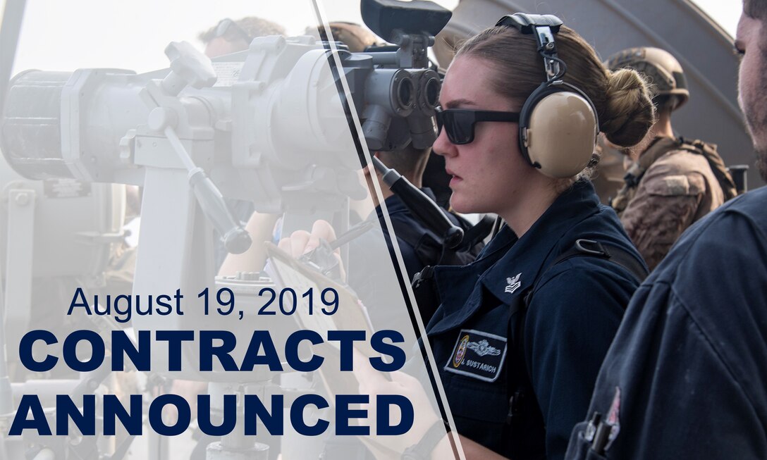 Woman stands with clipboard in hands, hearing protection over ears and sunglasses over eyes. Text says "August 19, 2019 contracts announced."