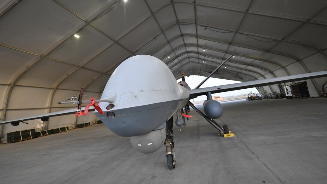 Maintainers from the 386th Expeditionary Aircraft Maintenance Squadron prepare an MQ-9 Reaper unmanned aerial vehicle for Intelligence, Surveillance and Reconnaissance (ISR) operations at Ali Al Salem Air Base, Kuwait, July 23, 2019. Reaper’s are maintained, launched and recovered from deployed locations but are remotely operated from bases in the United States during ISR operations around the world. (U.S. Air Force Photo by Staff Sgt. Mozer O. Da Cunha)