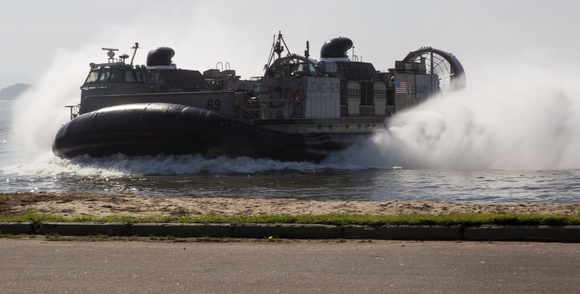 U.S. Navy landing craft comes ashore.