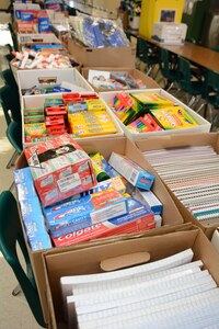 187th Medical Battalion Soldiers delivered donated supplies at Briscoe Elementary School Aug. 8.