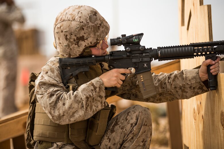 U.S. Marines stationed on Marine Corps Air Station (MCAS) Yuma, Ariz., conduct live-fire training qualifications during tables three and four of Combat Marksmanship Coach's Course 3-19 at MCAS Yuma's Range 1 , July 29, 2019. Tables three and four require that Marines shoot targets at unknown distances from supporting firing positions. (U.S. Marine Corps photo by Cpl. Sabrina Candiaflores)