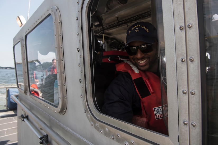 U.S. Coast Guard Petty Officer 2nd Class Alexander Ford, a boatswain’s mate assigned to USCG Station Charleston, helms a patrol vessel in support of Operation SHRIMP and GRITS in Charleston Harbor, August 9, 2019. Operation SHRIMP and GRITS is an annual multi-jurisdiction and multi-state maritime  law enforcement operation that promotes safety to recreational and commercial boaters traveling along the water across South Carolina, North Carolina, Georgia and Florida. Approximately 104 different agencies in the four states participated in the operation with the U.S. Coast Guard, covering about 500 miles of coastline.