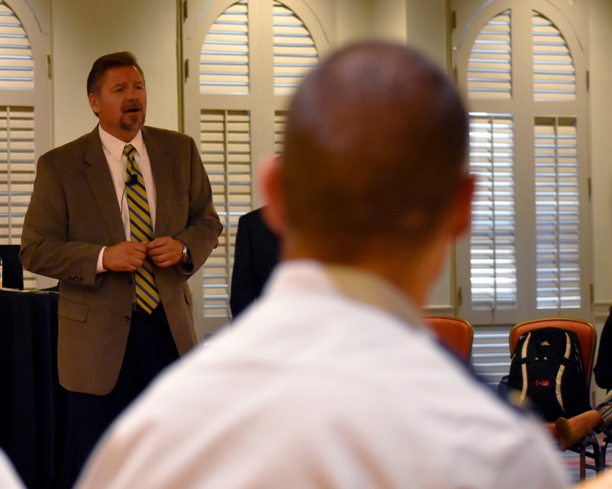 Jeff Domm, AFCEC environmental director, participates in one of the training tracks offered during the three-day 2019 Air Force Environmental Workshop in downtown San Antonio Aug. 13-15. Domm provided insight on the Air Force Civil Engineer Center’s environmental mission and emphasized the bringing together of Air Force’s environmental experts from across the enterprise to learn, form relationships and continue improving the program for future generations, is imperative to ensuring the continued support of the Air Force mission.