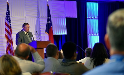 Terry Edwards, AFCEC director, provided closing remarks at one of the events during the three-day 2019 Air Force Environmental Workshop in downtown San Antonio Aug. 13-15. The workshop focused on enabling the Air Force environmental mission of building resilient installations through environmental stewardship as more than 400 environmental, legal and public affairs professionals from Air Force installations across the globe are better equipped to address the important issues faced by the Air Force today.