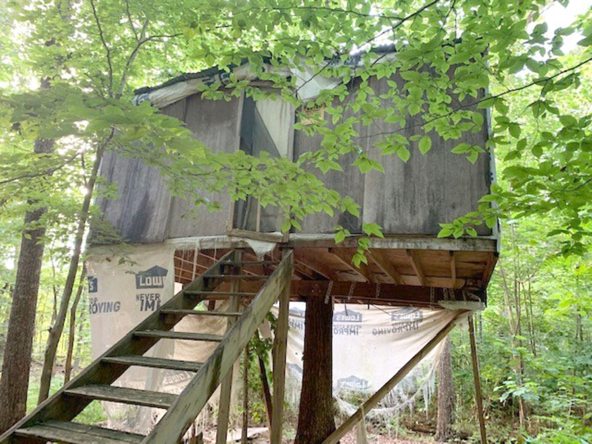 Mike Dent, Chief of the Capital Improvements Branch at Arnold Air Force Base, recently built a “treehouse” near his residence in Tullahoma. He got the idea to construct the treehouse as there was already an existing one in same area, shown in this photo. However, due to stability and safety issues, Dent started from scratch and built his own treehouse, with full heating and air, electricity, running water and plumbing. (Courtesy photo by Mike Dent)