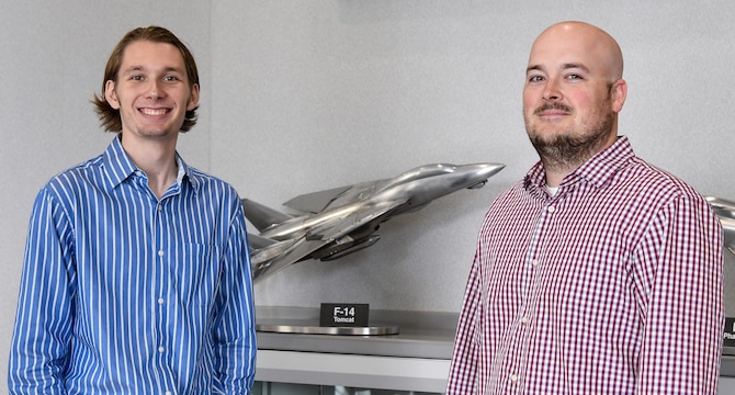 Luke Neise, left, and Bryon Harrington, participate in the Air Force Premier College Intern Program with AEDC this summer at Arnold Air Force Base. (U.S. Air Force photo by Jill Pickett)