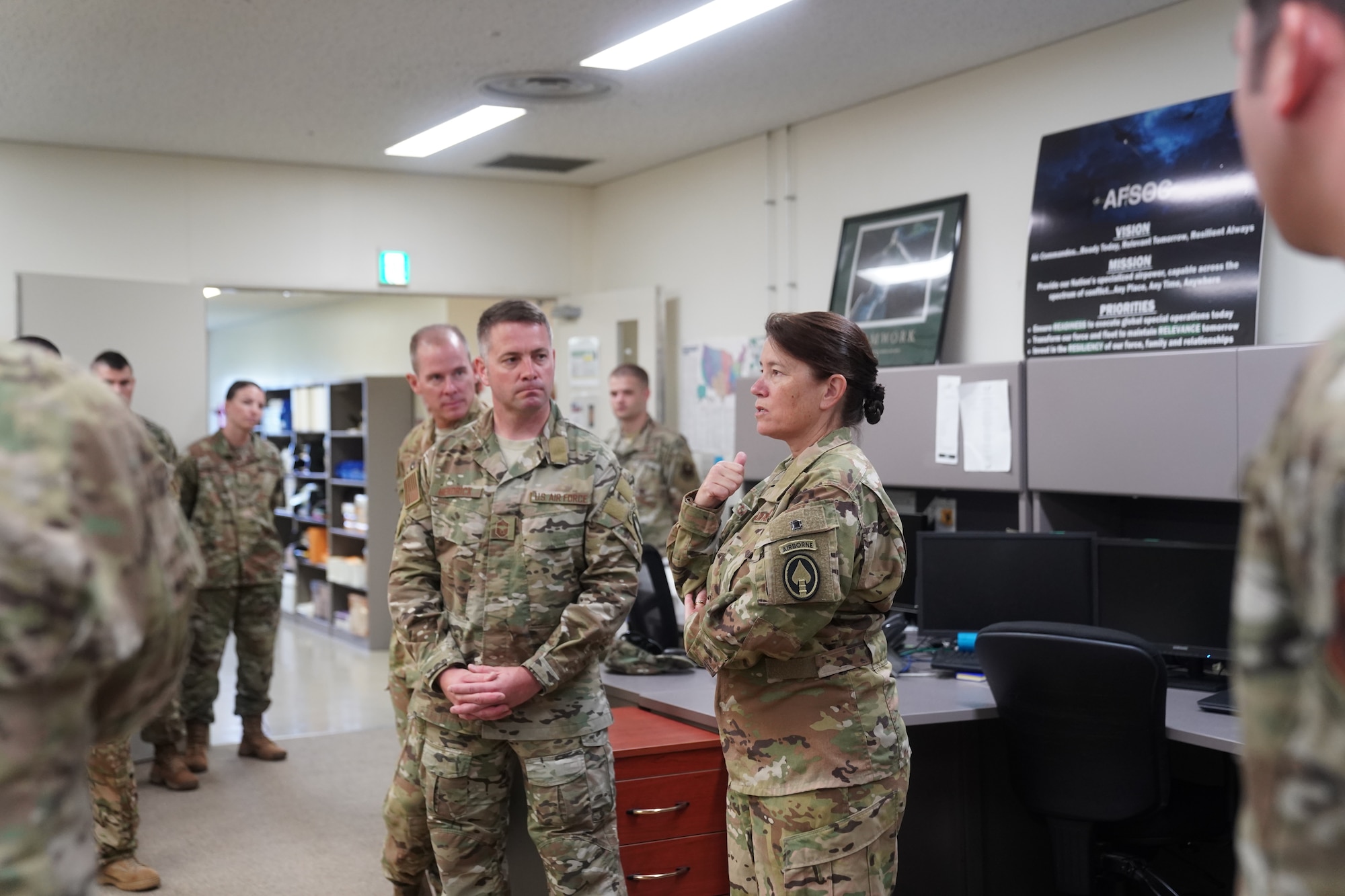Brig. Gen. Brenda Cartier, Air Force Special Operations Command director of operations, and Chief Master Sgt. Christian Hendrick AFSOC operations chief enlisted member, visited the 353rd SOG as part of an INDOPACOM immersion visit.