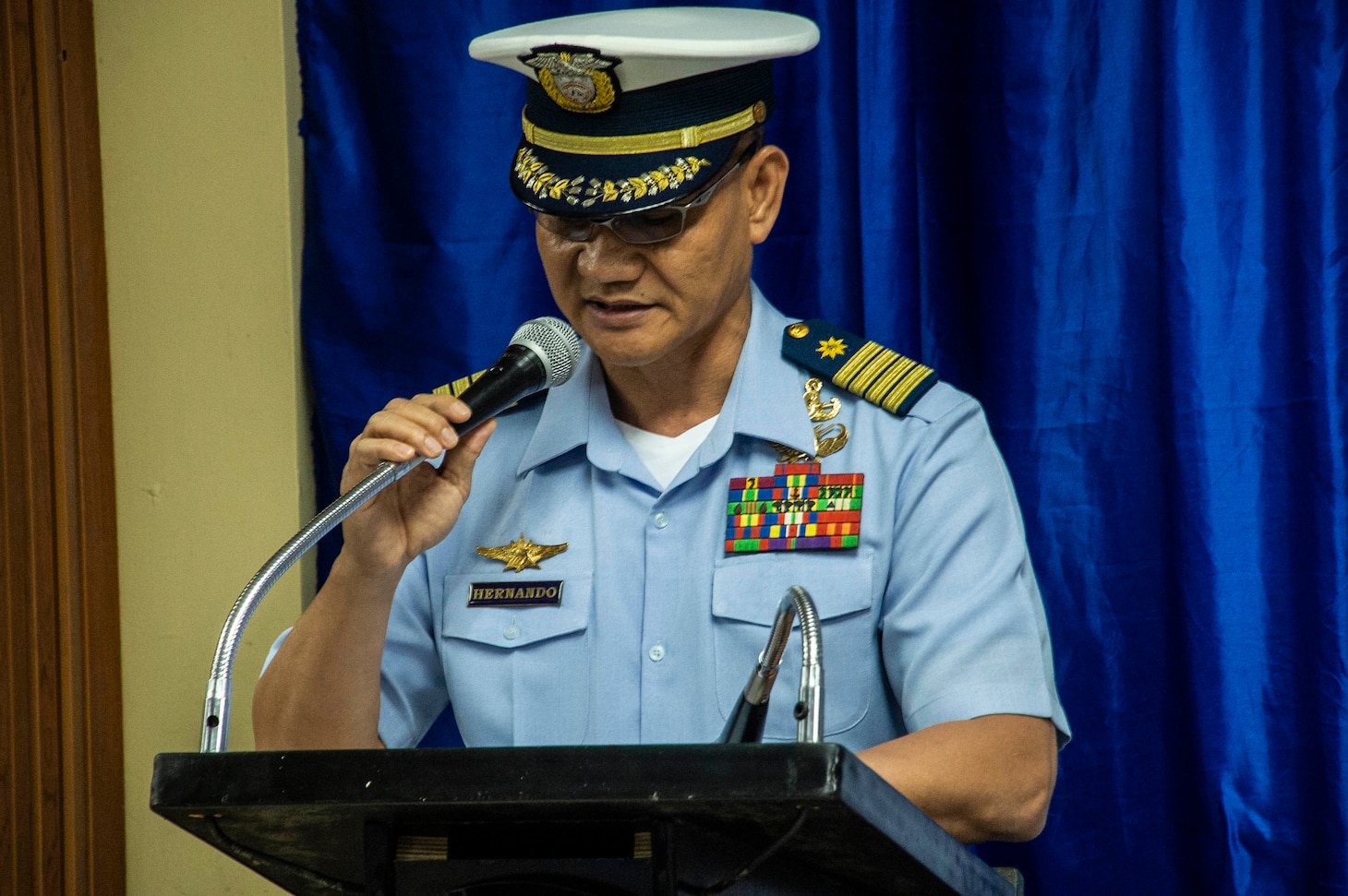 MANILA, Philippines (Aug. 19, 2019). Philippine Coast Guard Capt. Edgardo T. Hernando, commander, Coast Guard Special Operation Force, delivers keynote remarks during the visit, board, search and seizure workshop as part of Southeast Asia Cooperation and Training (SEACAT) 2019 at the Philippine Coast Guard Headquarters in Manila. This year marks the 18th iteration of SEACAT, which is designed to enhance maritime security skills by highlighting the value of information sharing and multilateral coordination.