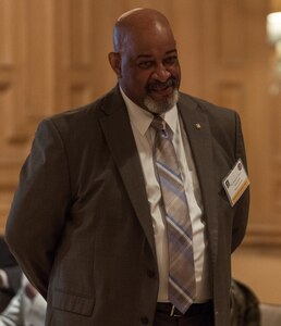 Spurgeon Moore, acting deputy assistant secretary of the Army for the Equity and Inclusion Agency, speaks to a panel of Military Equal Opportunity professionals at the Ritz-Carlton hotel in Arlington, Virginia, Aug. 14.