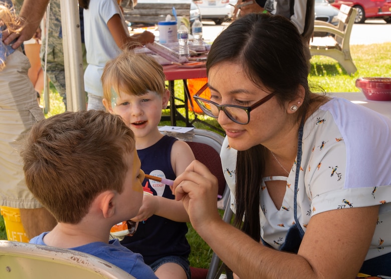 349th Air Mobility Wing Airmen and their family members participate in Operation Family Circle Aug. 10, 2019, at Travis Air Force Base, Calif.