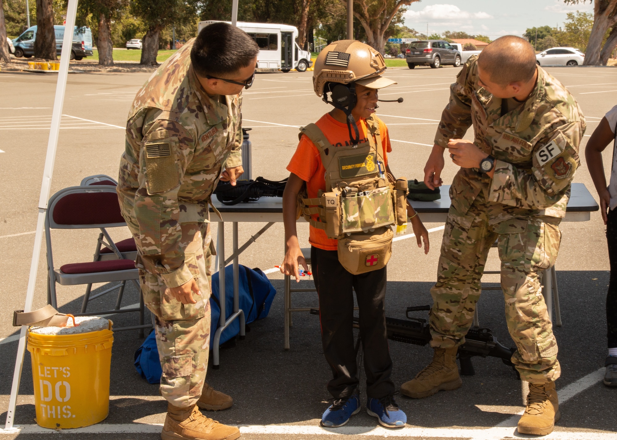 349th Air Mobility Wing Airmen and their family members participate in Operation Family Circle Aug. 10, 2019, at Travis Air Force Base, Calif.