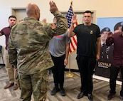 Las Vegas teen took the Oath of Enlistment after he lost 113 pounds in seven months in order to pass the Army's weight requirements.