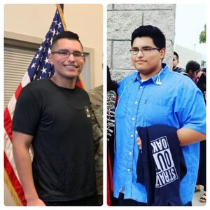 Before and after picture of Las Vegas teen that lost over 100 pounds to join the Army.