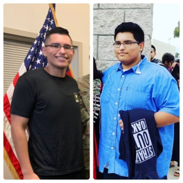 Before and after picture of Las Vegas teen that lost over 100 pounds to join the Army.