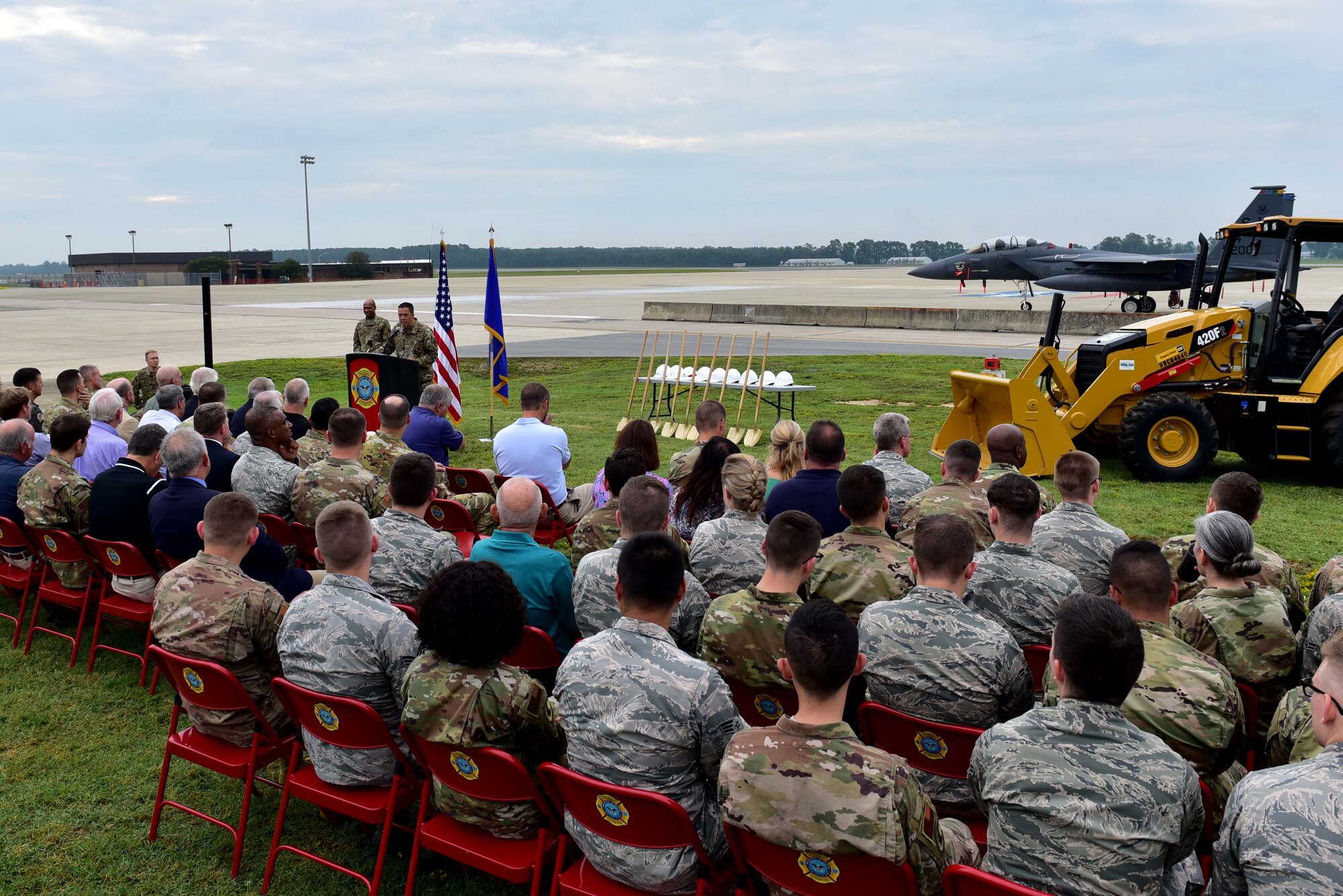 Col. Donn Yates, 4th Fighter Wing commander, delivers a speech during the 4FW Air Traffic Control Tower and Base Operations Complex groundbreaking ceremony Aug. 15, 2019, at Seymour Johnson Air Force Base, North Carolina.