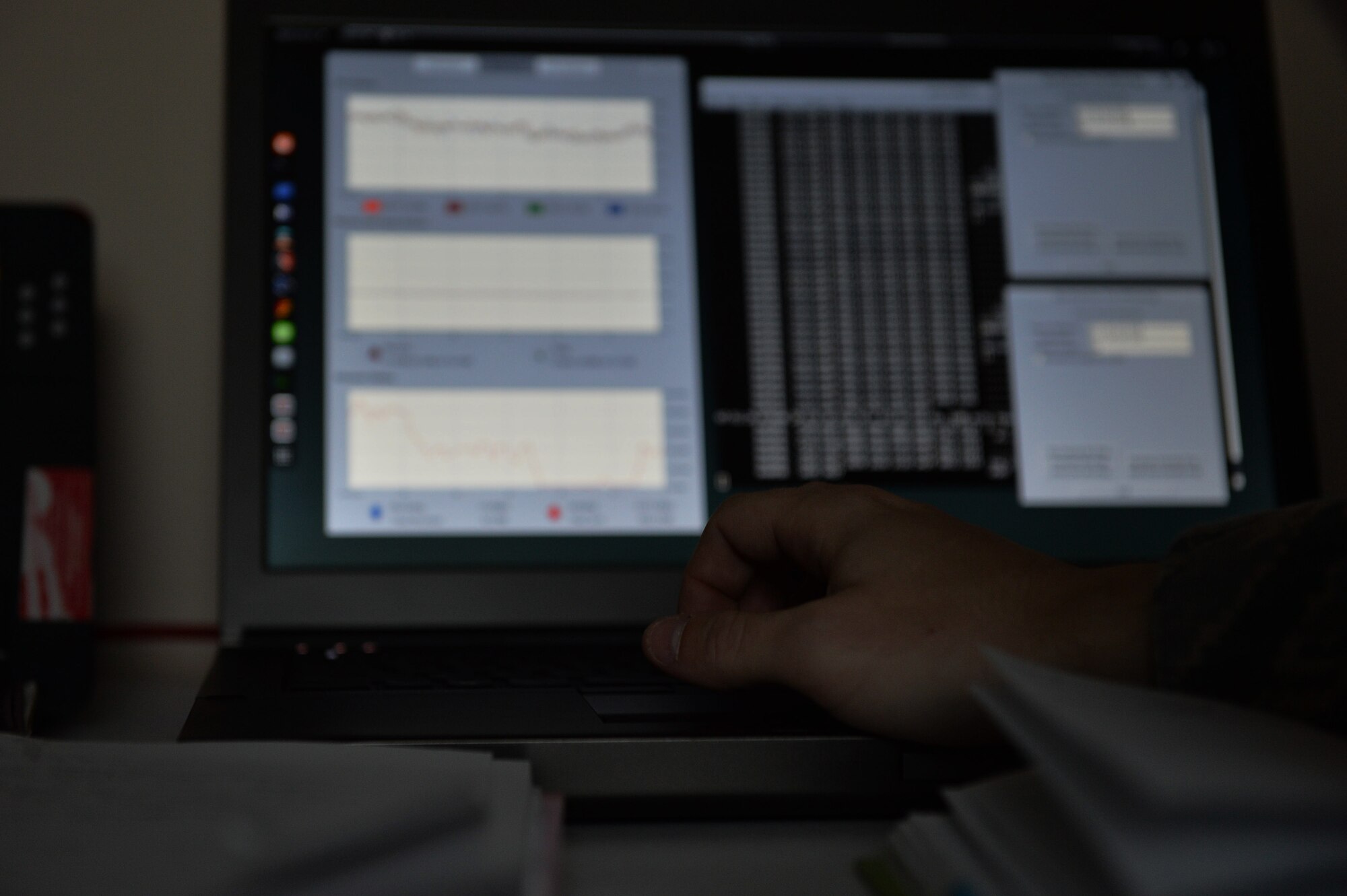 A member of the Mission Defense Team at the 432nd Aircraft Communications Maintenance Squadron responds to a cyber-hack during a cyber-defense training exercise at Creech Air Force Base, Nevada, Dec. 21, 2017. This team has created operational-level guidance that has been disseminated across the Air Combat Command, and designed and built a simulator that allows operational training. (U.S. Air Force photo by Airman 1st Class Haley Stevens)