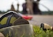 A firefighter’s helmet is left at the scene during an aircraft crash exercise at Joint Base Langley-Eustis, Virginia, Aug. 13, 2019.