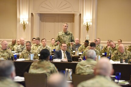 U.S. Army Lt. Gen. Daniel Hokanson, director, Army National Guard, addresses National Guard inspectors generals during the 2019 National Guard Bureau Inspectors General conference, July 30, 2019, Arlington, Virginia.