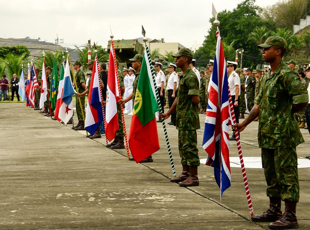 Military members from 13 countries stand in formation at the opening ceremony of UNITAS LX in Rio de Janeiro, August 19, 2019. UNITAS, which means “unity” in Latin, is a demonstration of the U.S. commitment to the region and to the value of the strong relationships forged with our partners there.