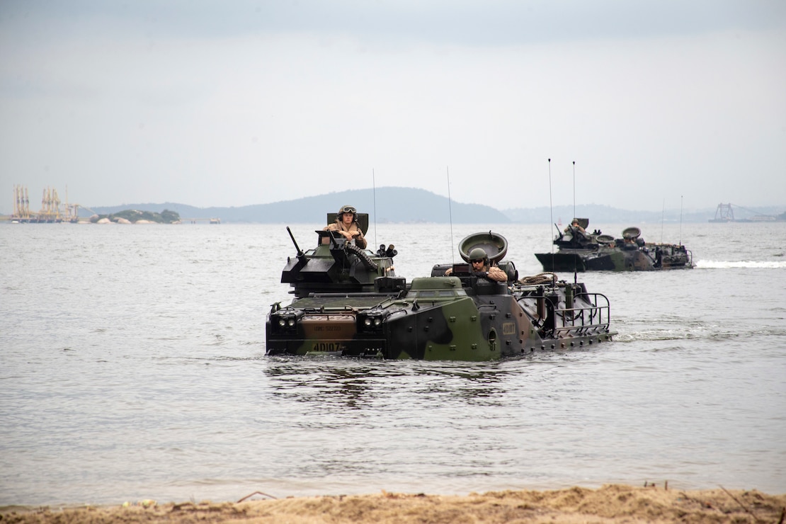 U.S. Marines with 4th Assault Amphibian Battalion, a unit based out of Tampa Bay, Florida, conduct vehicle recovery exercises with amphibious assault vehicles during UNITAS LX on the Brazilian Marine Corps Base of Ilha do Governador, Brazil, Aug. 19, 2019. UNITAS is the world's longest-running, annual exercise and brings together multinational forces from 11 countries to include Brazil, Colombia, Peru, Chile, Argentina, Ecuador, Panama, Paraguay, Mexico, Great Britain and the United States. The exercise focuses in strengthening the existing regional partnerships and encourages establishing new relationships through the exchange of maritime mission-focused knowledge and expertise during multinational training operations.
