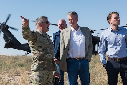 Idaho Gov. Brad Little met with several key military leaders Aug. 19, 2019, at the Orchard Combat Training Center to receive an update on current Idaho National Guard programs and major upcoming events and exercises. The OCTC plays a large role in the readiness and training of Idaho Army National Guard Soldiers and Idaho Air National Guard Airmen.