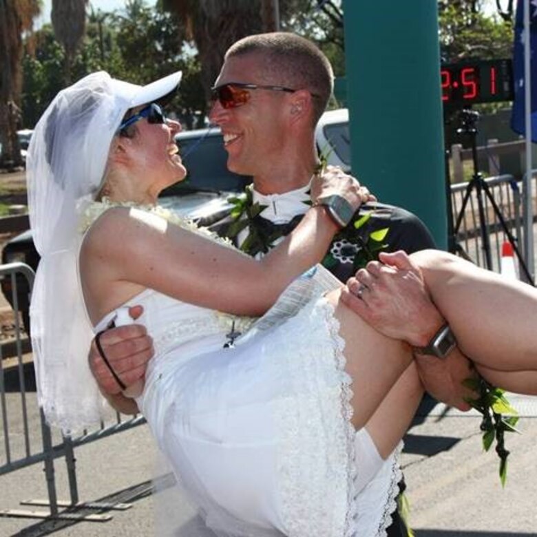 Khvasecko has ran in all 50 states twice and has made many memorable events along the way. At a marathon in Wisconsin, she met her husband to be, Maj. Shane Garling, and he proposed to her at another marathon in Louisiana. On Jan. 19, 2014, Khvasecko and Garling exchanged wedding vows during the Maui Oceanfront Marathon in Maui, Hawaii. (Courtesy photo)