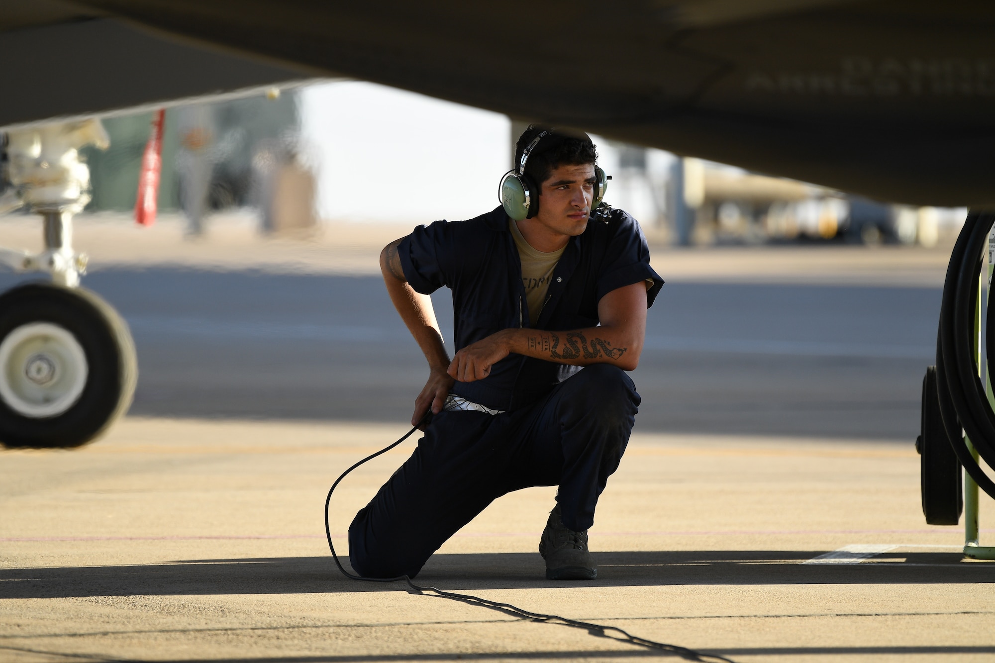 A maintainer performs pre-flight checks on an F-35A prior to take off from Hill Air Force Base, Utah, the evening of Aug. 20, 2019, as the active duty 388th and reserve 419th Fighter Wings conducted local night flying operations. The wings are required to train at night to maintain their readiness and all-weather capabilities. Increased flying also provides a valuable opportunity to evaluate aircraft maintenance resiliency and operational agility. (U.S. Air Force photo by R. Nial Bradshaw)