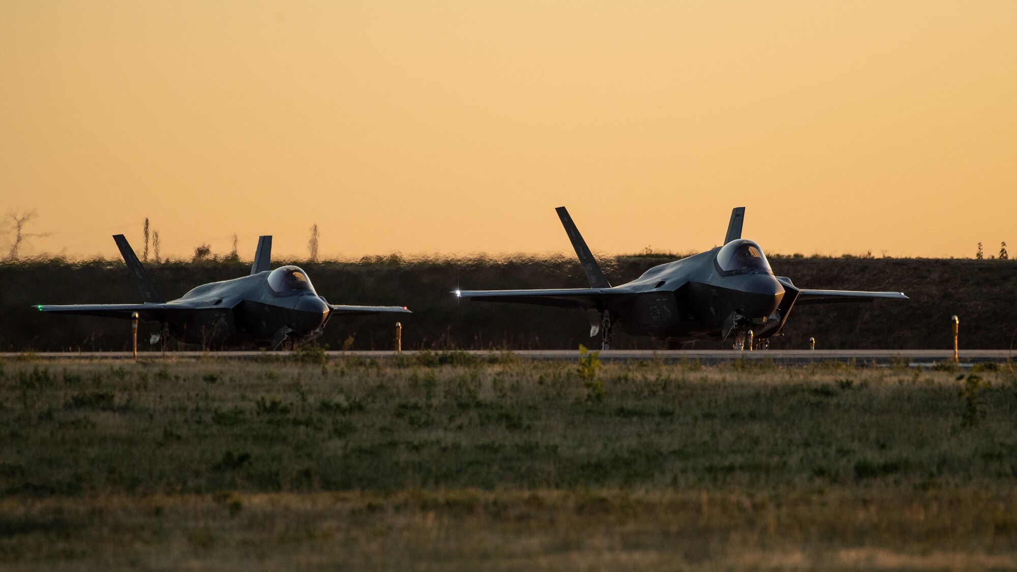 F-35As prepare to take off from Hill Air Force Base, Utah, the evening of Aug. 20, 2019, as the active duty 388th and reserve 419th Fighter Wings conducted local night flying operations. The wings are required to train at night to maintain their readiness and all-weather capabilities. Increased flying also provides a valuable opportunity to evaluate aircraft maintenance resiliency and operational agility. (U.S. Air Force photos by R. Nial Bradshaw)