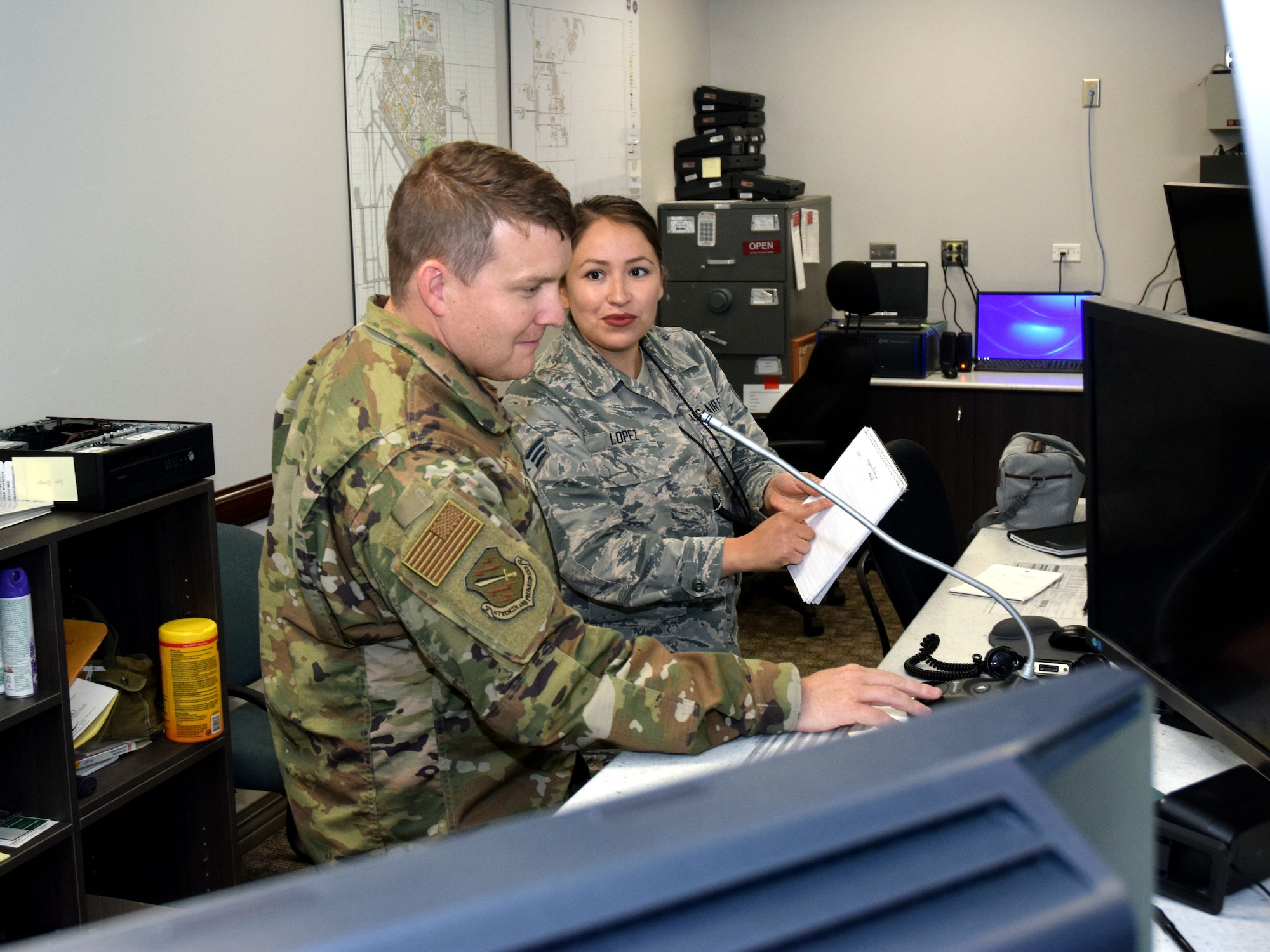 The Colorado Springs Regional Command Post at Peterson Air Force Base, Colorado, recently completed renovations that will allow controllers to more efficiently execute the CSRCP’s unique mission set. The CSRCP, pictured Aug. 8, 2019, acts as the eyes and ears for 21st Space Wing, 302nd Airlift Wing, 50th Space Wing, 310th Space Wing and 10th Air Base Wing, and responsible to Air Force Reserve Command and Air Force Space Command. (U.S. Air Force Photo by Griffin Swartzell)