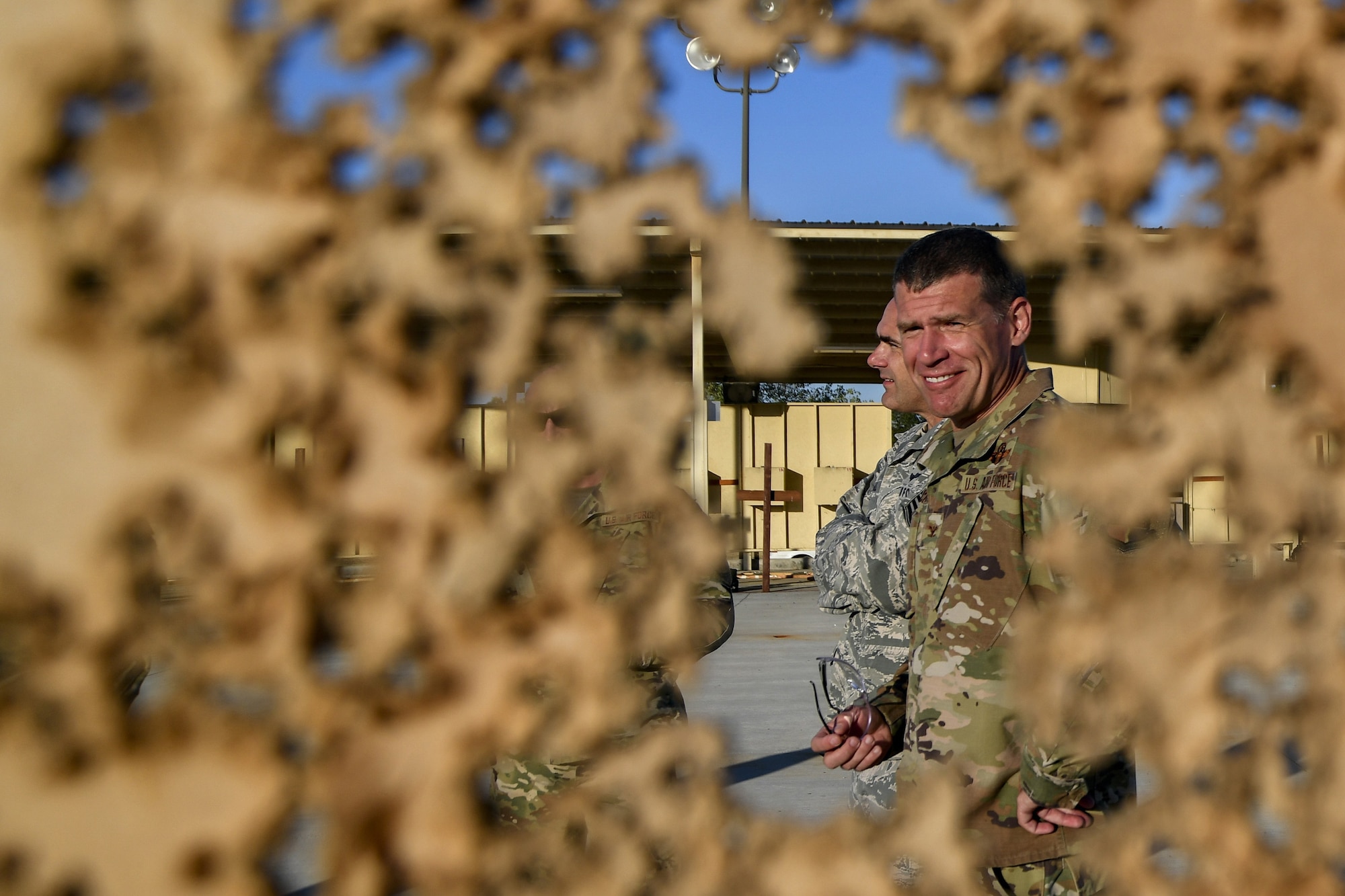 Col. Andrew Clark, 9th Reconnaissance Wing commander, receives a final debrief of how Airmen from the 9th Security Force Squadron will use Smart Shooter sighting device to train Airmen and protect the installation at Beale Air Force Base, California, August 14, 2019. The 9th SFS Airmen have been using off the shelf commercial technology to help train and improve how their missions are conducted to protect the installation. (U.S. Air Force photo by Tech. Sgt. Alexandre Montes)