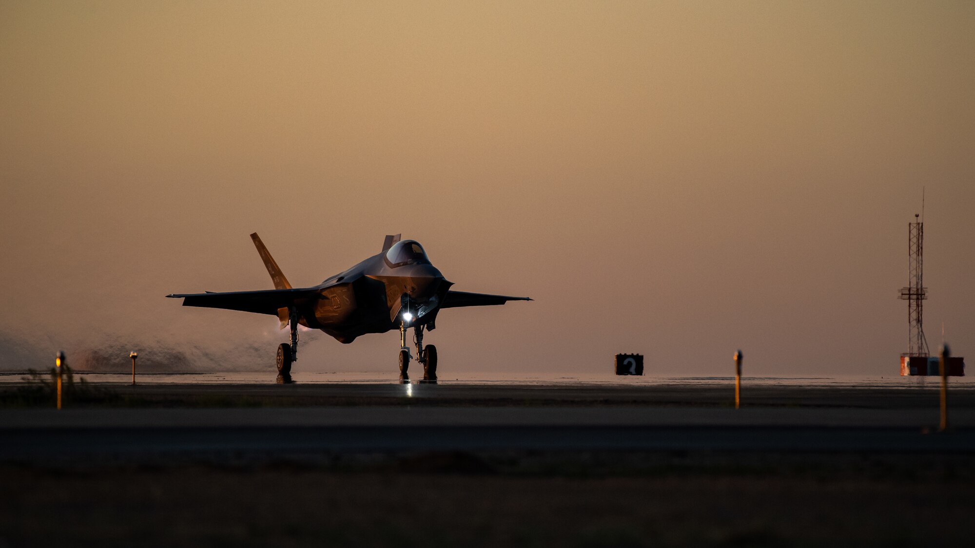 An F-35A begins to speed down the runway prior to take off from Hill Air Force Base, Utah, the evening of Aug. 20, 2019, as the active duty 388th and reserve 419th Fighter Wings conducted local night flying operations. The wings are required to train at night to maintain their readiness and all-weather capabilities. Increased flying also provides a valuable opportunity to evaluate aircraft maintenance resiliency and operational agility. (U.S. Air Force photo by R. Nial Bradshaw)