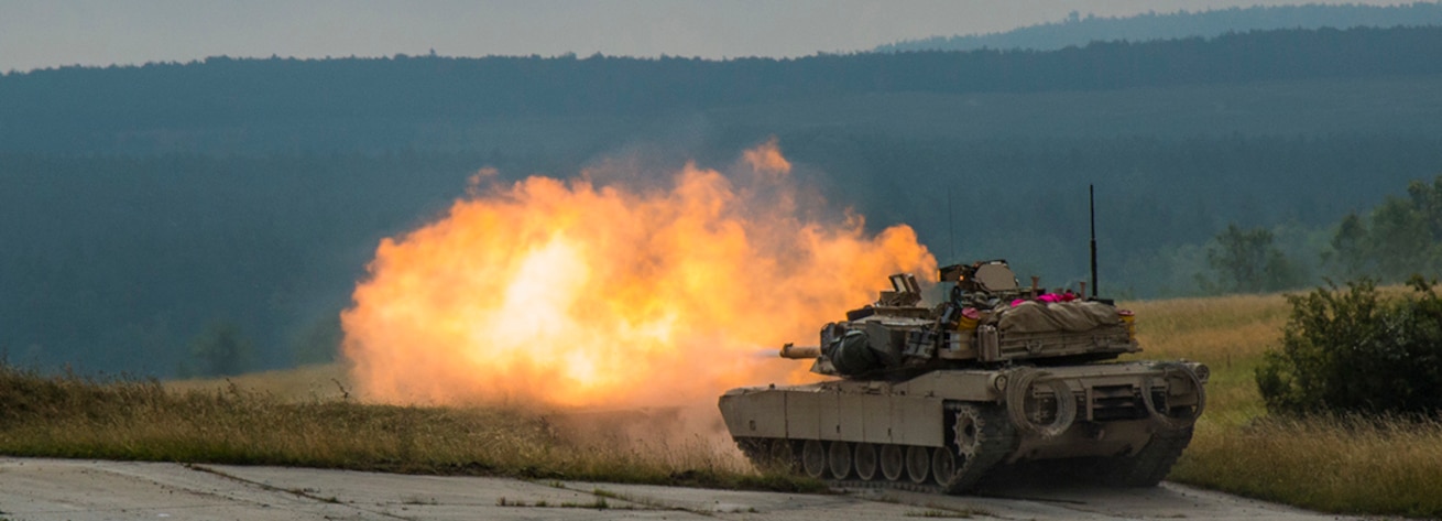U.S. Army M1A2 Abram tank Troops fire live ammunition during a Combined Resolve training exercise in Grafenwoehr Training Area, August, 8, 2019.