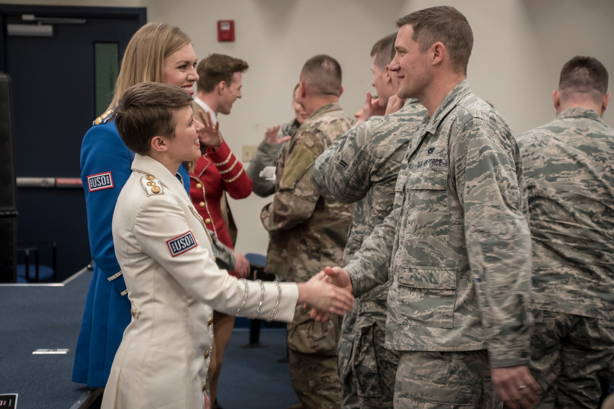 The USO Show Troupe, based out of New York City, performs for members of the 179th Airlift Wing March 10, 2019 at the 179th Airlift Wing, Mansfield, Ohio. The Troupe travels throughout the world, performing for troops, veterans and civilians to provide entertainment and raise awareness of the USO to better serve the troupes. (U.S. Air National Guard photo by Airman 1st Class Alexis Wade)