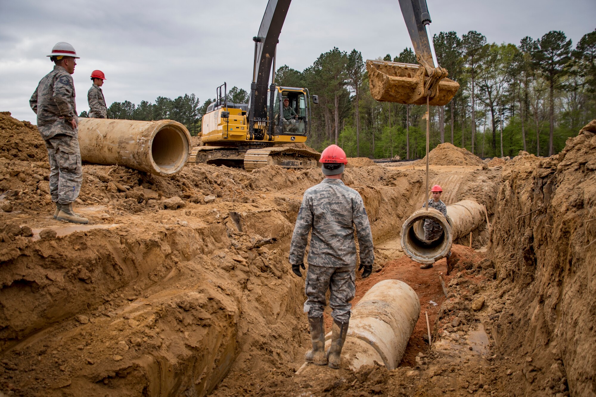 Airmen of the Ohio Air National Guard, 200th RED HORSE Squadron, deployed for an Innovation Readiness Training project at Camp Kamassa, Crystal Springs, MS., helping to build a specialized camp for children with special needs, Mar. 31, 2019. IRT projects support the community while providing valuable training for the RED HORSE mission to provide a dedicated, mobile, flexible, self-sufficient heavy construction engineering force for airfield, base infrastructure and special capabilities to support worldwide contingency operations. (U.S. Air National Guard photo by Tech. Sgt. Joe Harwood)