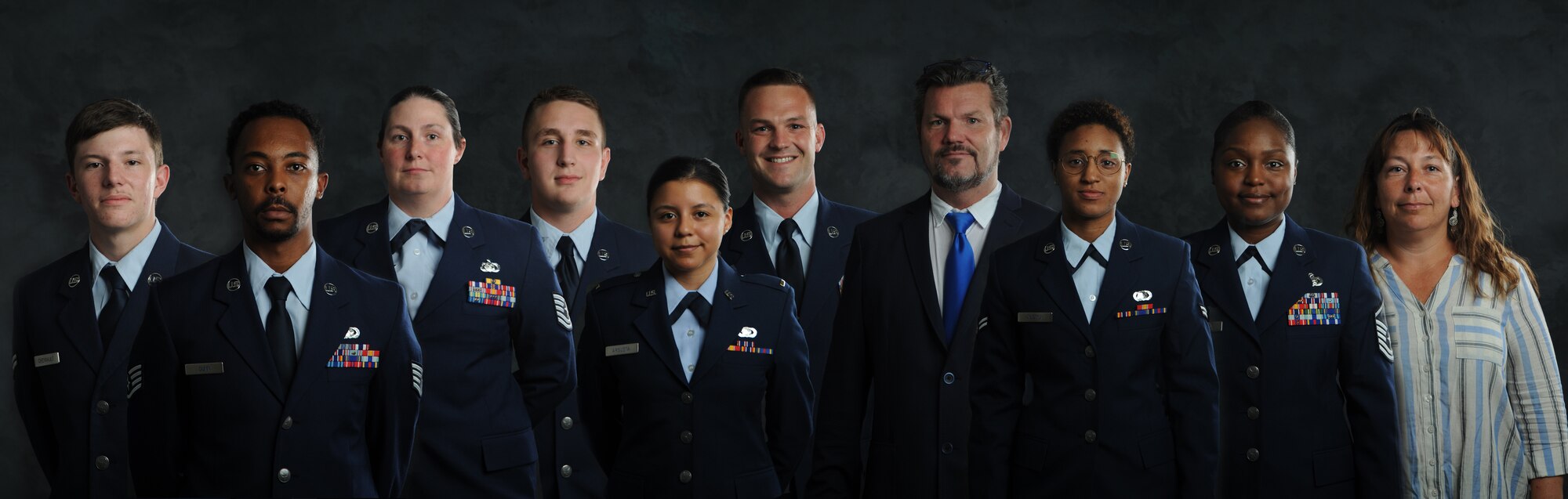 The 9th Logistics Readiness Squadron Individual Deployment Readiness Center team poses for a group photo at Beale Air Force Base, California, September 30, 2019. (U.S. Air Force illustration by Tech. Sgt. Alexandre Montes)