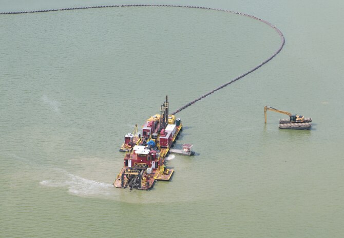 HOUSTON (August 15, 2019)- The Corps conducts an Aerial Tour of the dredging operations in the West Fork of San Jacinto River.