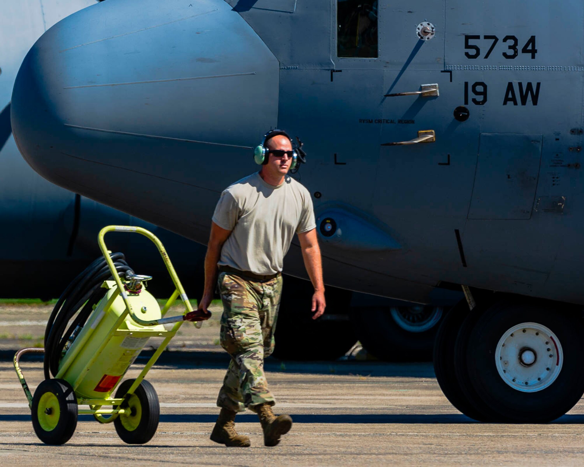 Team Little Rock personnel prepare a C-130J Hercules for takeoff on August 15, 2019, at Little Rock Air Force Base, Ark. There are a multitude of maintenance career fields collaborating to certify the aircraft are safe and ready to meet training and operation requirements. The 913th Airlift Group was first assembled in July 2014 as a classic association with the 19th Airlift Wing. Since then, we have leveraged on our Total Force partners to hone our combat airlift tactics. (U.S. Air Force Reserve photo by Maj. Ashley Walker)
