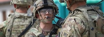 Sgt. John Lampe from Falon, Illinois, assigned to the 92nd Military Police Company,  conducts a security patrol during Allied Spirit X at the Joint Multinational Readiness Center in Hohenfels, Germany, April 7, 2019.