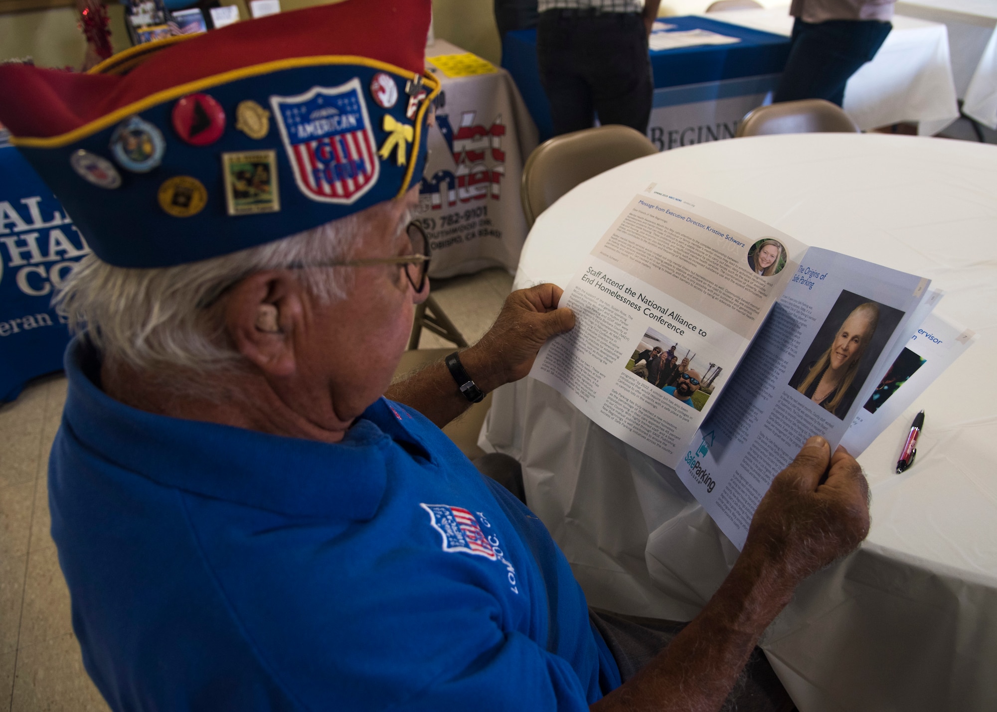 A local veteran attends the third annual Veteran’s Breakfast hosted by Rep. Salud Carbajal Aug. 21, 2019, at Lompoc Veterans Memorial Building in Lompoc, Calif. The breakfast provides veterans the chance to connect with each other and with several nonprofit military service organizations who can help them access the benefits they've earned through their service. (U.S. Air Force photo by Airman 1st Class Aubree Milks)