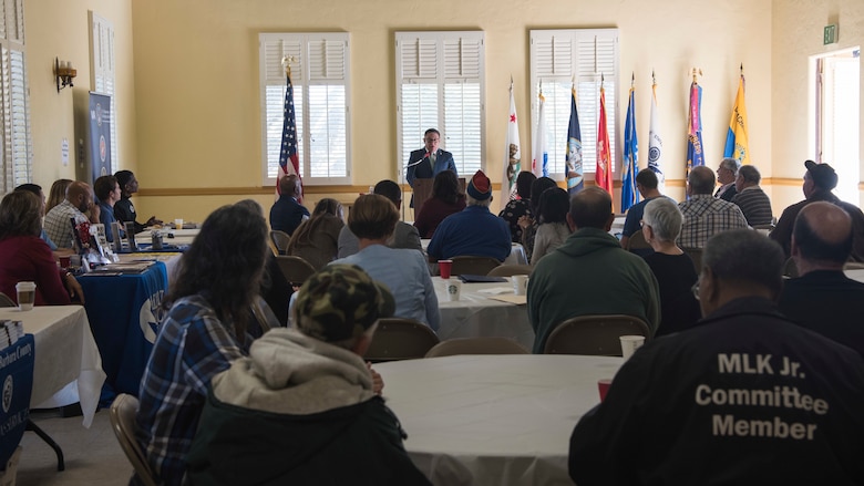 Rep. Salud Carbajal, United States congressman, speaks during a veteran’s breakfast Aug. 21, 2019, at Lompoc Veterans Memorial Building in Lompoc, Calif. During the annual breakfast hosted by Carbajal, a tribute was made to honor, thank and remember service members from the local area. (U.S. Air Force photo by Airman 1st Class Aubree Milks)