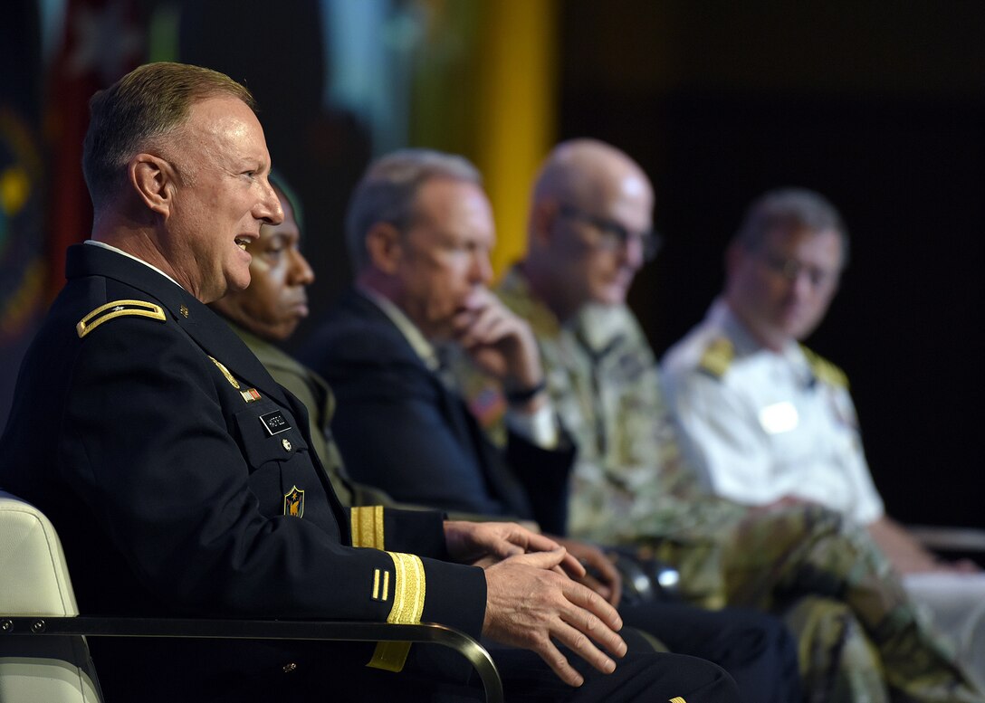Brig. Gen. Gregory J. Hadfield, left, U.S. Africa Command Intelligence Directorate Deputy Director, explains USAFRICOM’s modernization strategy