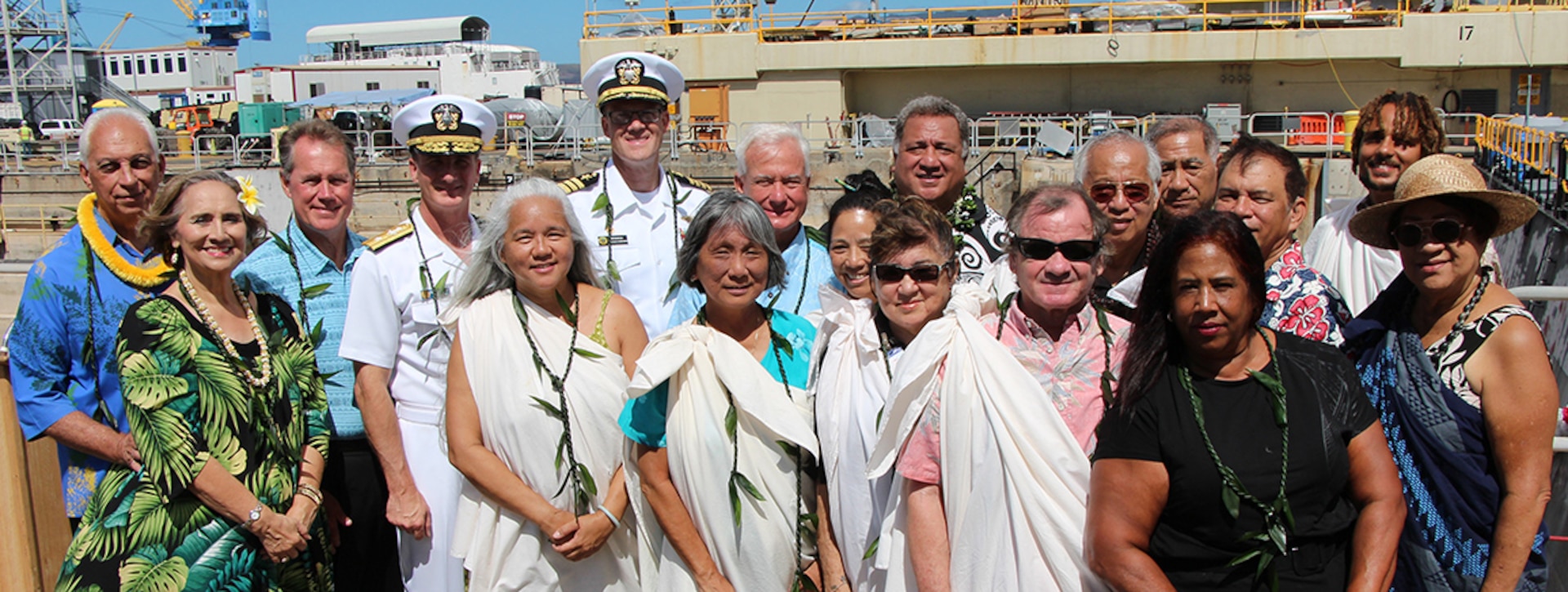 Pearl Harbor Naval Shipyard, Rep. Ed Case, Mayor Kirk Caldwell, Rear Adm. Robert Chadwick, Commander Naval Region Hawaii/Commander Naval Group Middle Pacific, shipyard commander, Capt. Greg Burton, and Ali`i Pauahi Hawaiian Civic Club celebrates the centennial anniversary of Dry Dock One on Aug. 21, 2019, at Dry Dock One.