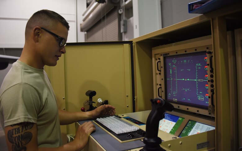 Airman Hugh Taff, 362nd Training Squadron remotely piloted aircraft avionics apprentice course student