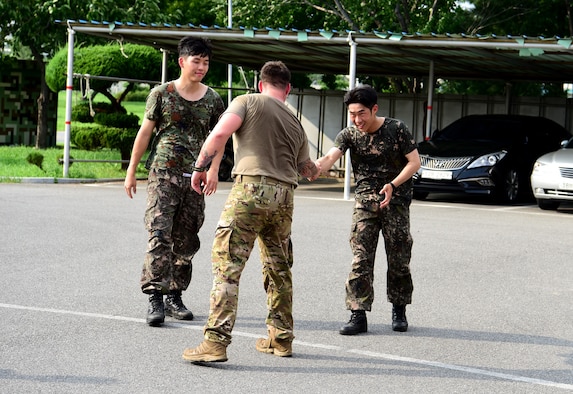 Recently U.S. Air Force Security Forces members joined Republic of Korea military police during a subject matter expert exchange at Gwangju Air Base, Republic of Korea, during Pacific Defender Outreach 19-1.