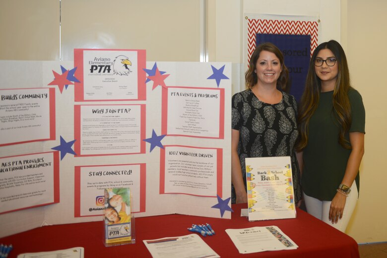 Kristy Pipes, vice president of Aviano’s Elementary PTA, left, and Christina Lary, president of Aviano Elementary’ s PTA, right, pose for a picture, Aug. 19, 2019, at Aviano Air Base, Italy. Aviano Elementary PTA is an organization that advocates and works to promote the health and welfare of children and youth. (U.S. Air Force photo by Airman 1st Class Ericka A. Woolever)