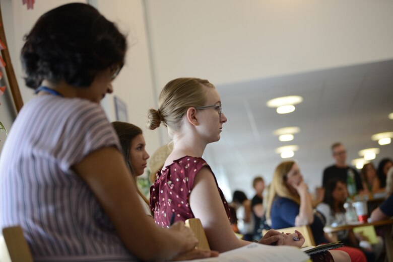 Aviano Elementary School teachers sit during a back to school meeting, Aug. 19, 2019, at Aviano Air Base, Italy. DoDEA is ready for a new school year, and is looking forward to making the 2019-2020 school year the best yet. (U.S. Air Force photo by Airman 1st Class Ericka A. Woolever)