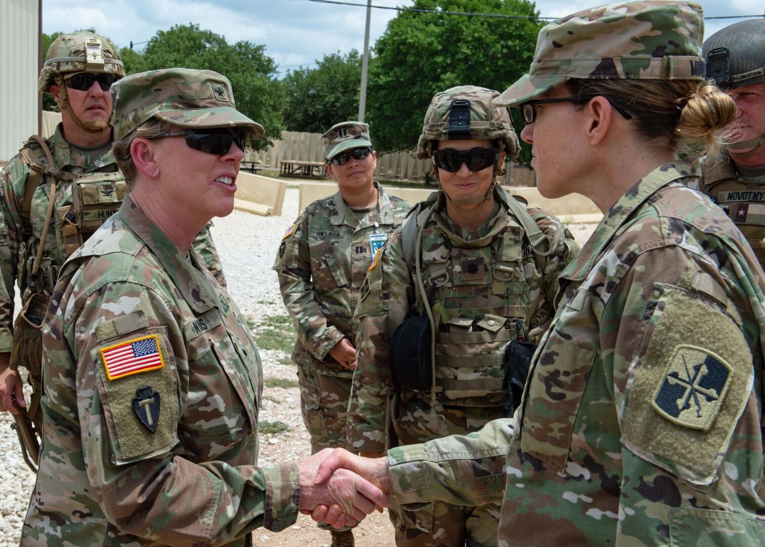 Now-Maj. Gen. Tracy Norris, the adjutant general of Texas, visits Soldiers at Joint Base San Antonio-Camp Bullis June 21, 2018.