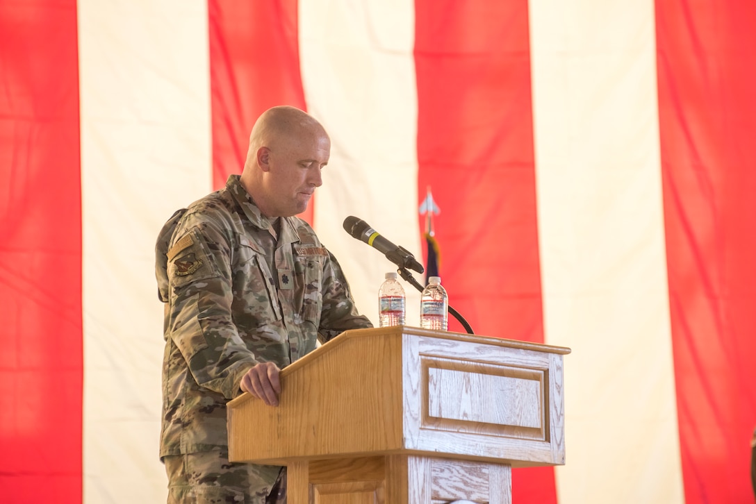 Invocation of Lt. Col. Jason M. Botts during the change of command ceremony of the 412th TW OG
