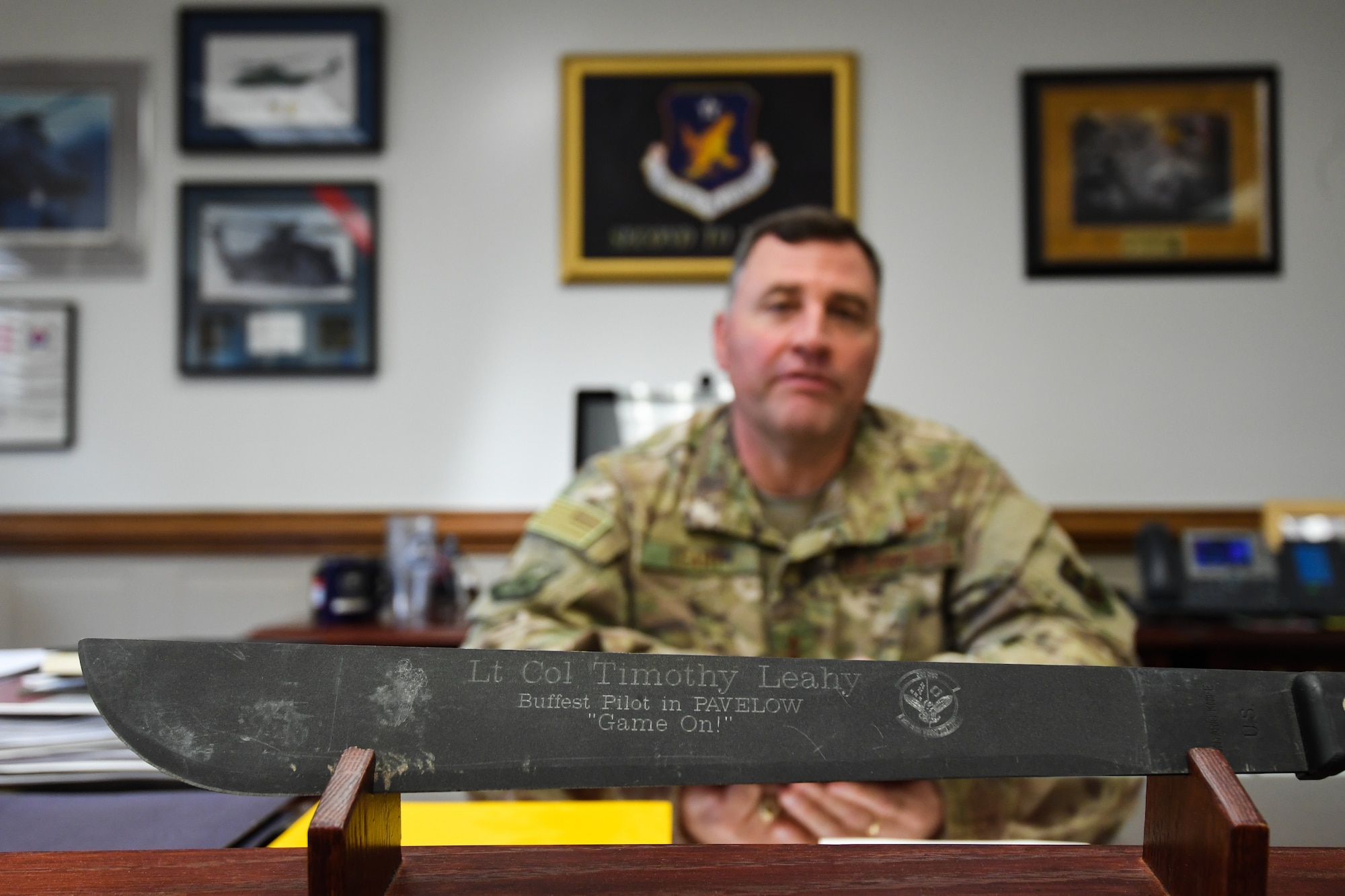 U.S. Air Force Maj. Gen. Timothy Leahy, Second Air Force commander, poses for a photo at his desk on Keesler Air Force Base, Mississippi, Aug. 14, 2019. Leahy will retire on Dec. 1 with more than 34 years of military service. Throughout his career, Leahy held positions at the major command, sub-unified combatant command and geographic and functional combatant command levels. He also commanded at the squadron, wing, center and numbered Air Force level. Additionally, Leahy is a command pilot with more than 3,200 hours of flight time, primarily in Special Operations Forces aircraft. (U.S. Air Force photo by Airman 1st Class Spencer Tobler)